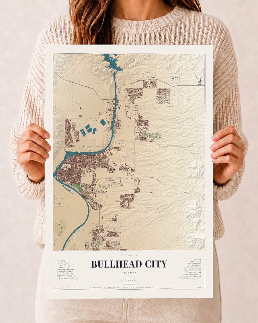 Bullhead City, Arizona map print, 12 x 18 in, print only