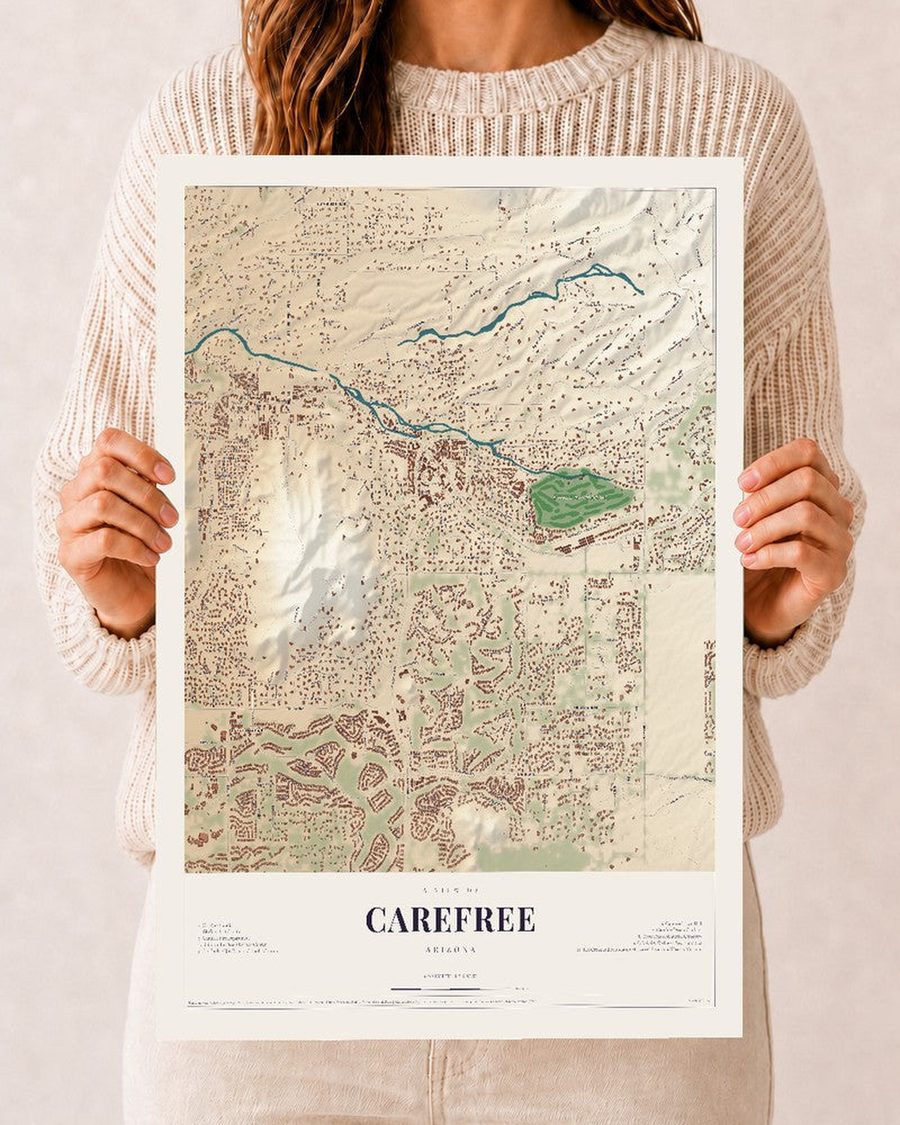 Carefree, Arizona map print, 12 x 18 in, print only