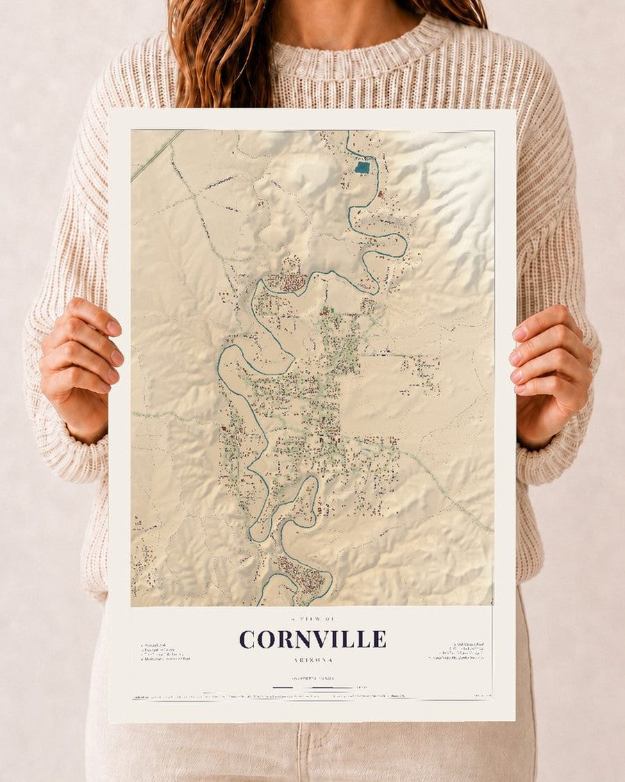 Cornville, Arizona map print, 12 x 18 in, print only