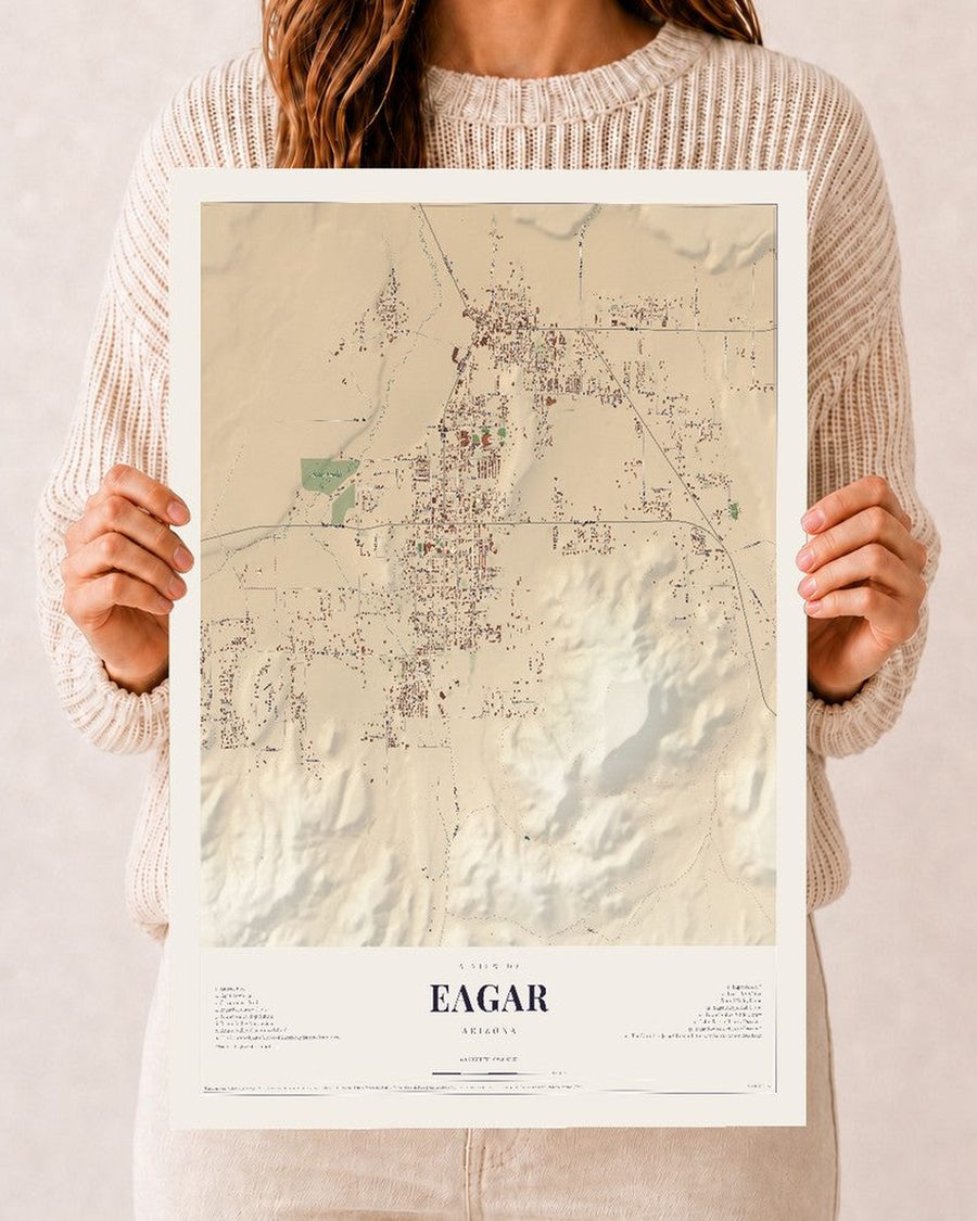Eagar, Arizona map print, 12 x 18 in, print only