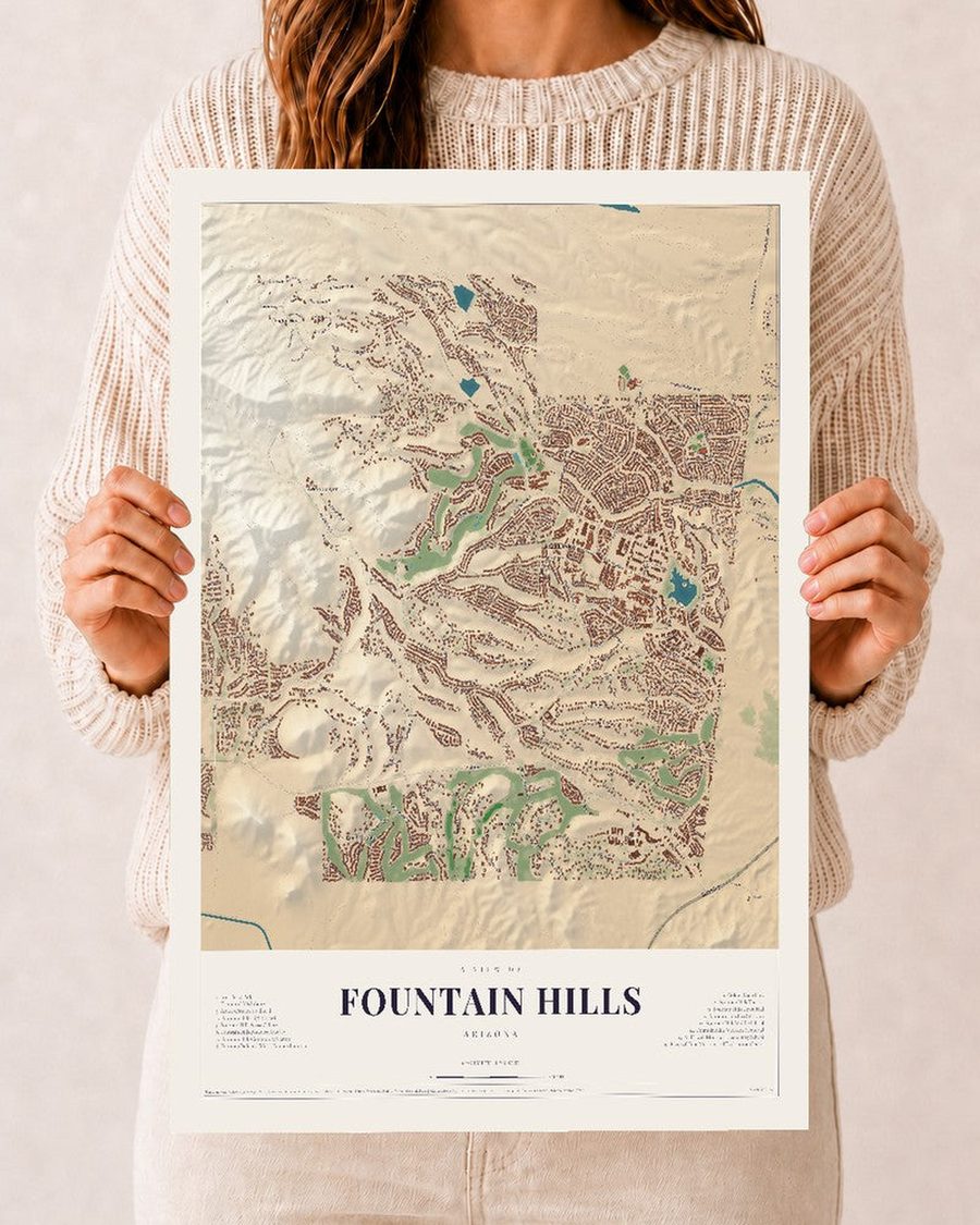 Fountain Hills, Arizona map print, 12 x 18 in, print only
