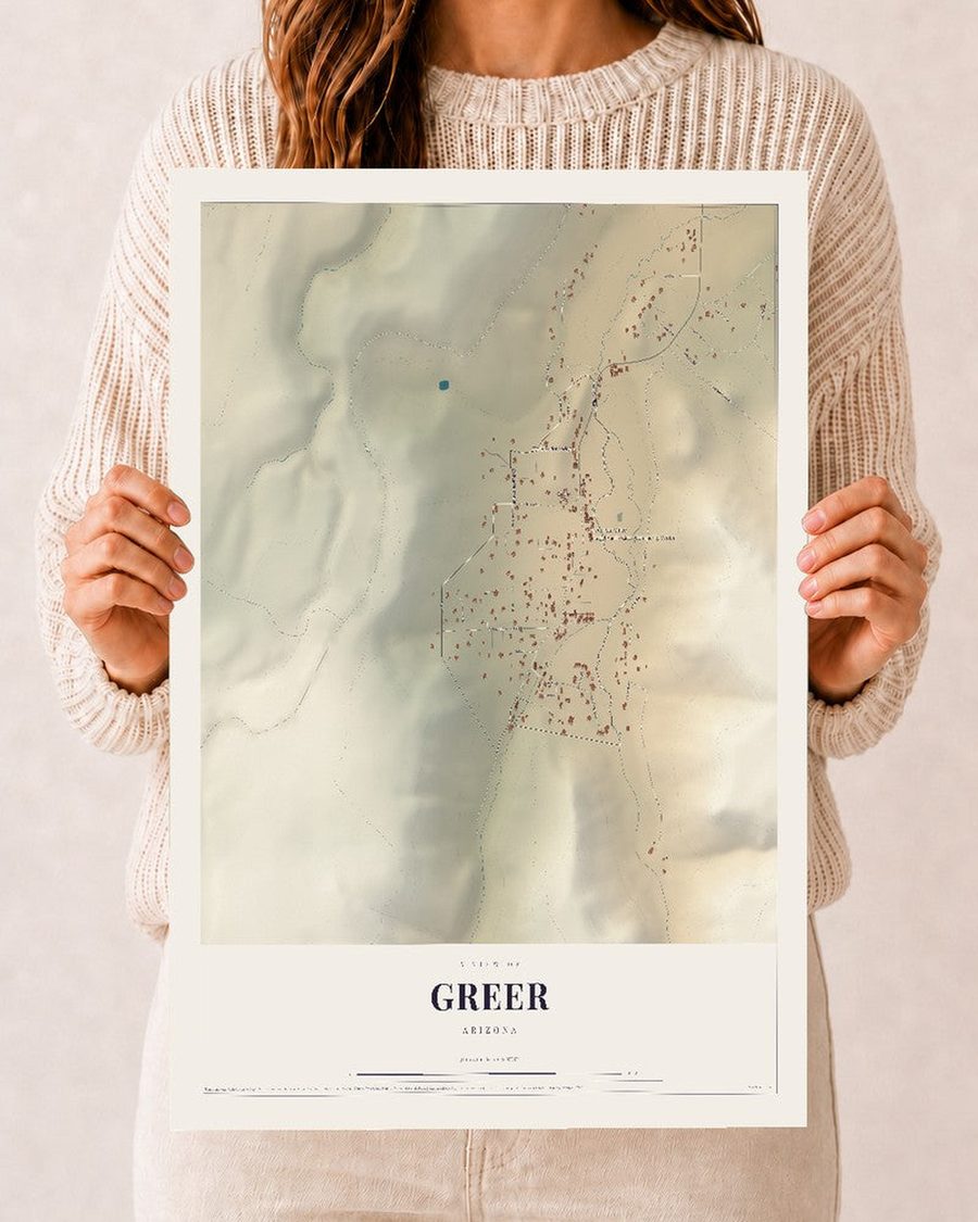 Greer, Arizona map print, 12 x 18 in, print only