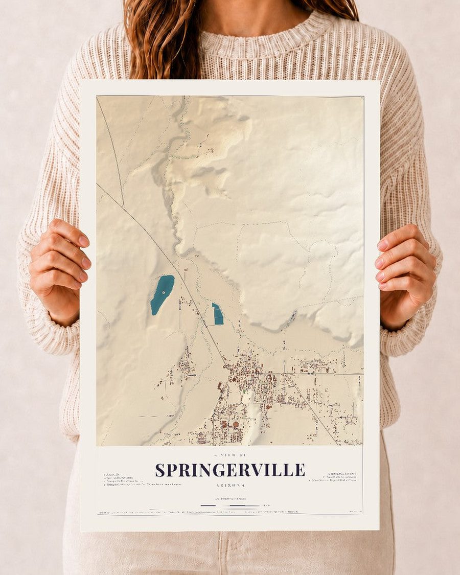 Springerville, Arizona map print, 12 x 18 in, print only