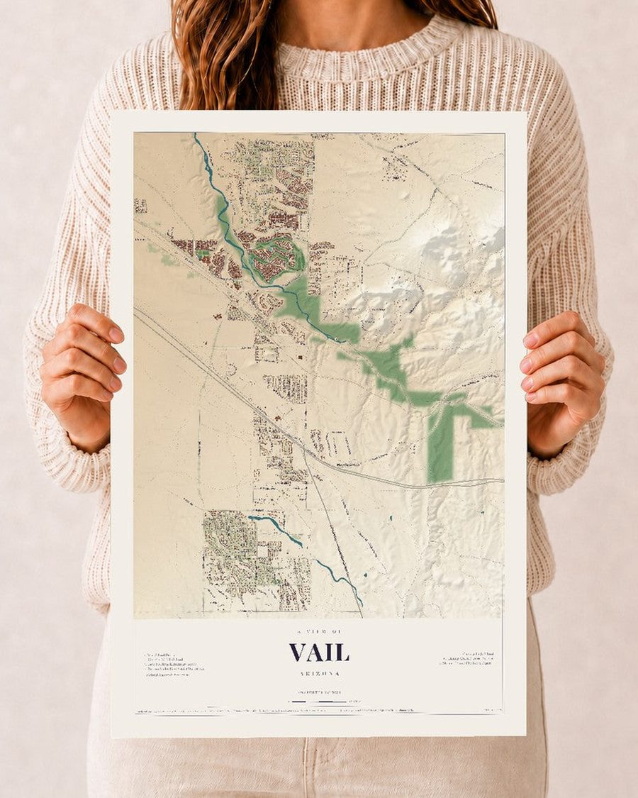 Vail, Arizona map print, 12 x 18 in, print only