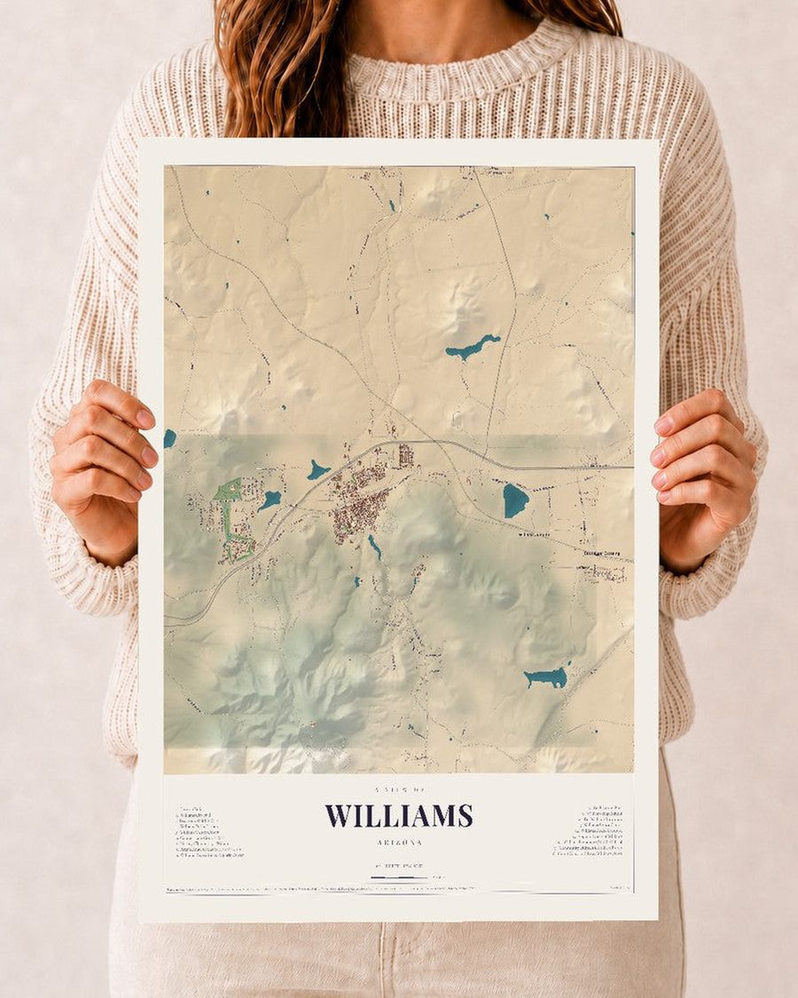 Williams, Arizona map print, 12 x 18 in, print only