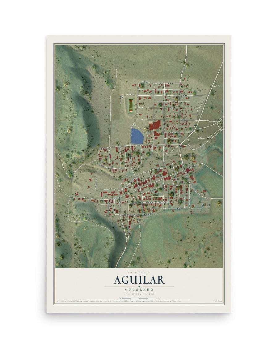 Aguilar, Colorado map print, 12 x 18 in, print only