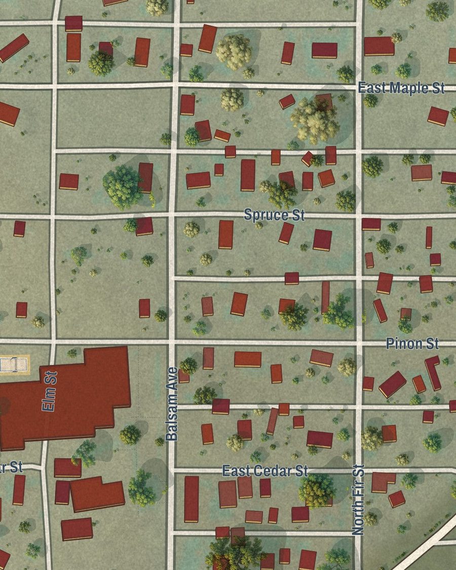 Close-up of Aguilar streets on the map