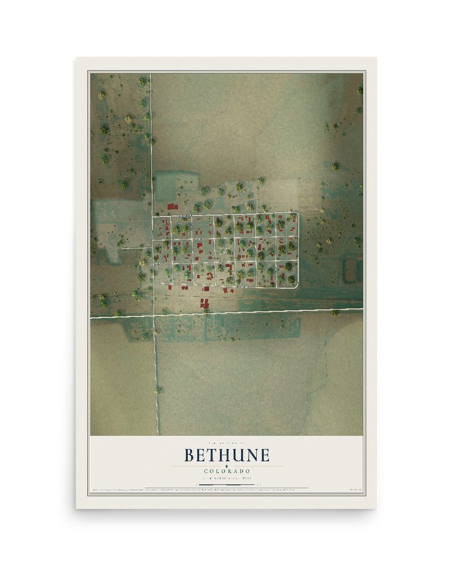 Bethune, Colorado map print, 12 x 18 in, print only