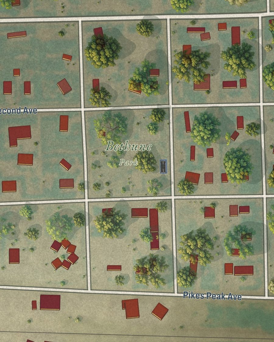 Close-up of Bethune streets on the map