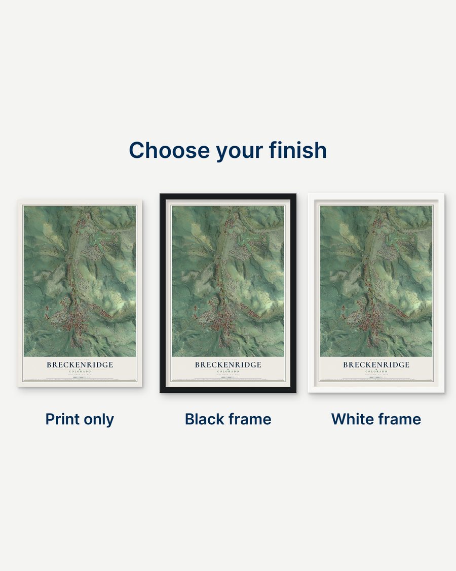 The Breckenridge, Colorado map as a print only, in a black frame and in a white frame