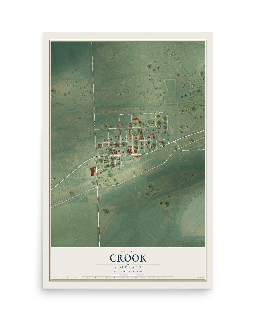 Crook, Colorado map print, 12 x 18 in, print only