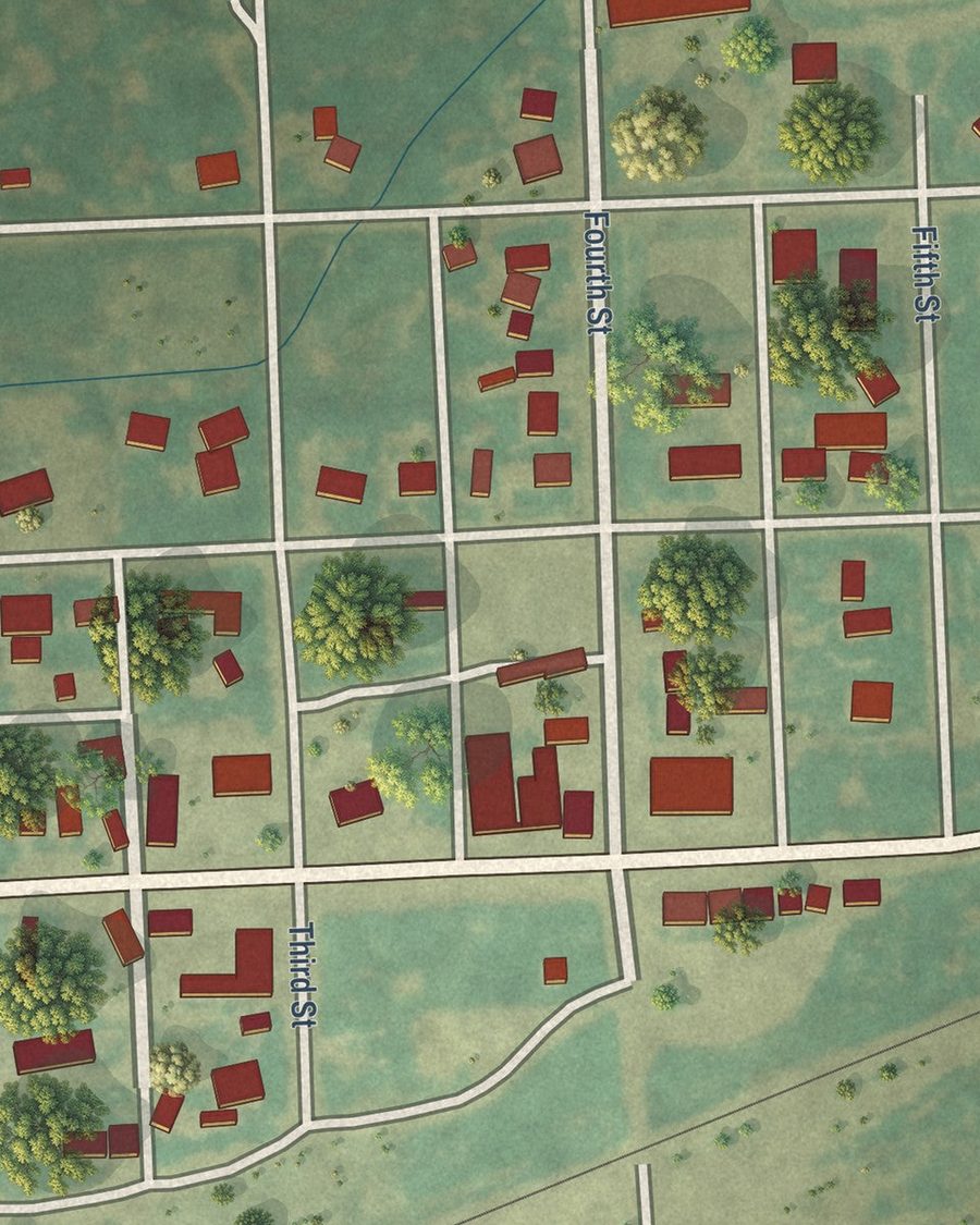Close-up of Crook streets on the map