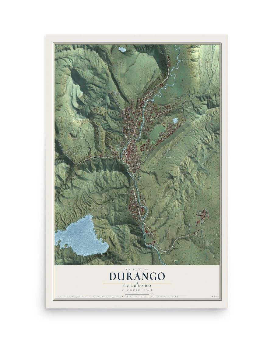 Durango, Colorado map print, 12 x 18 in, print only