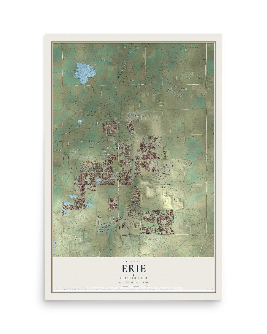Erie, Colorado map print, 12 x 18 in, print only