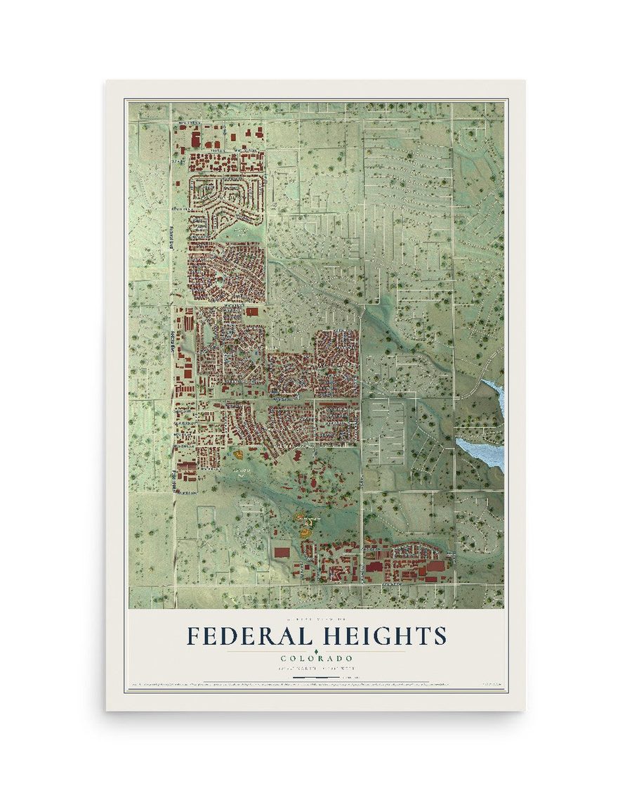Federal Heights, Colorado map print, 12 x 18 in, print only