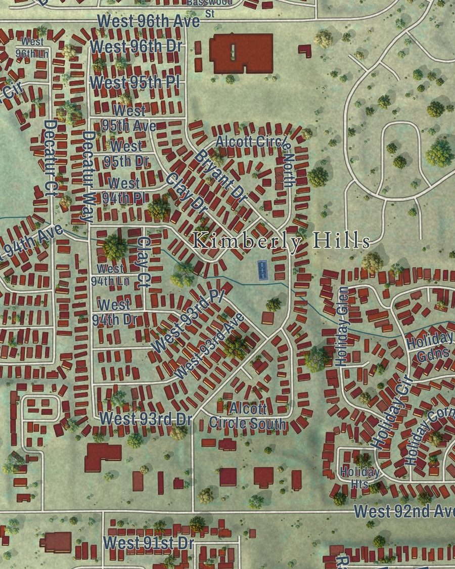 Close-up of Federal Heights streets on the map