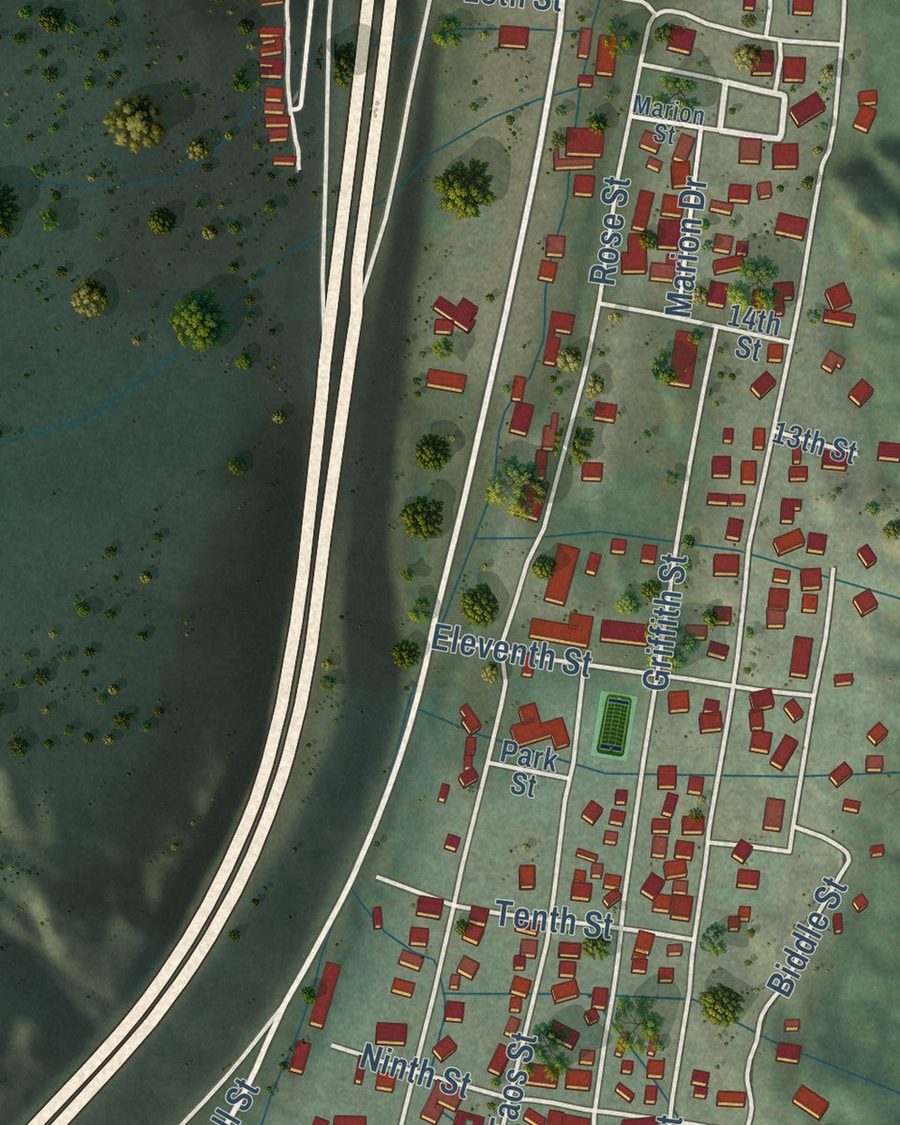 Close-up of Georgetown streets on the map