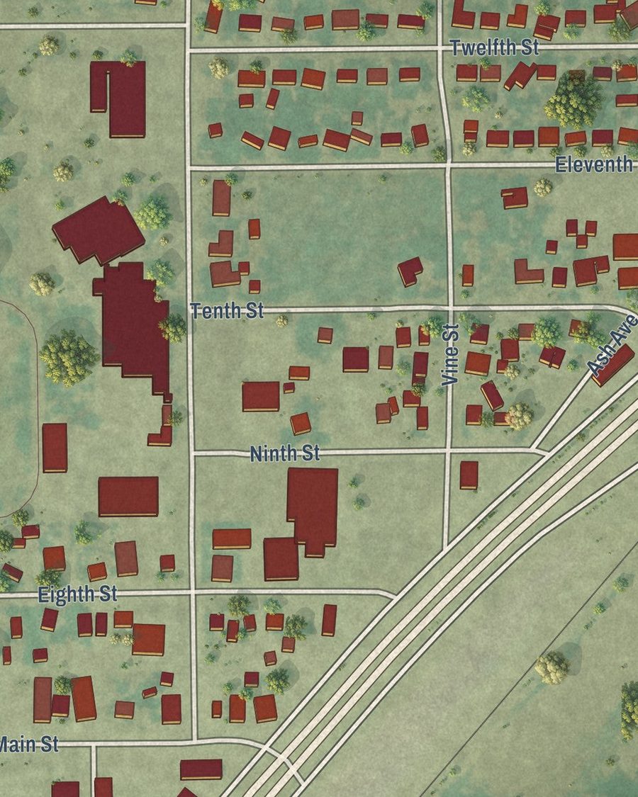 Close-up of Gilcrest streets on the map