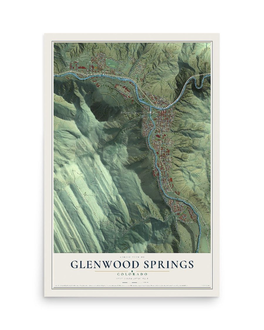 Glenwood Springs, Colorado map print, 12 x 18 in, print only