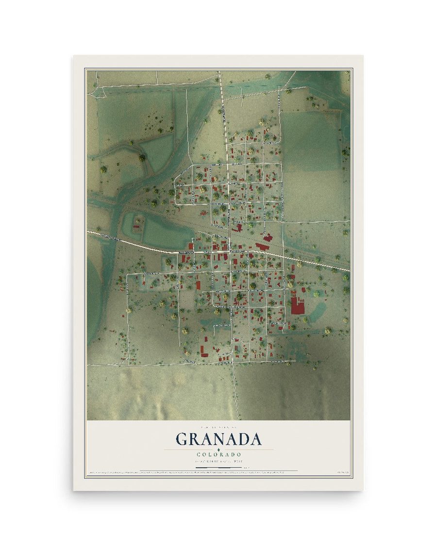 Granada, Colorado map print, 12 x 18 in, print only