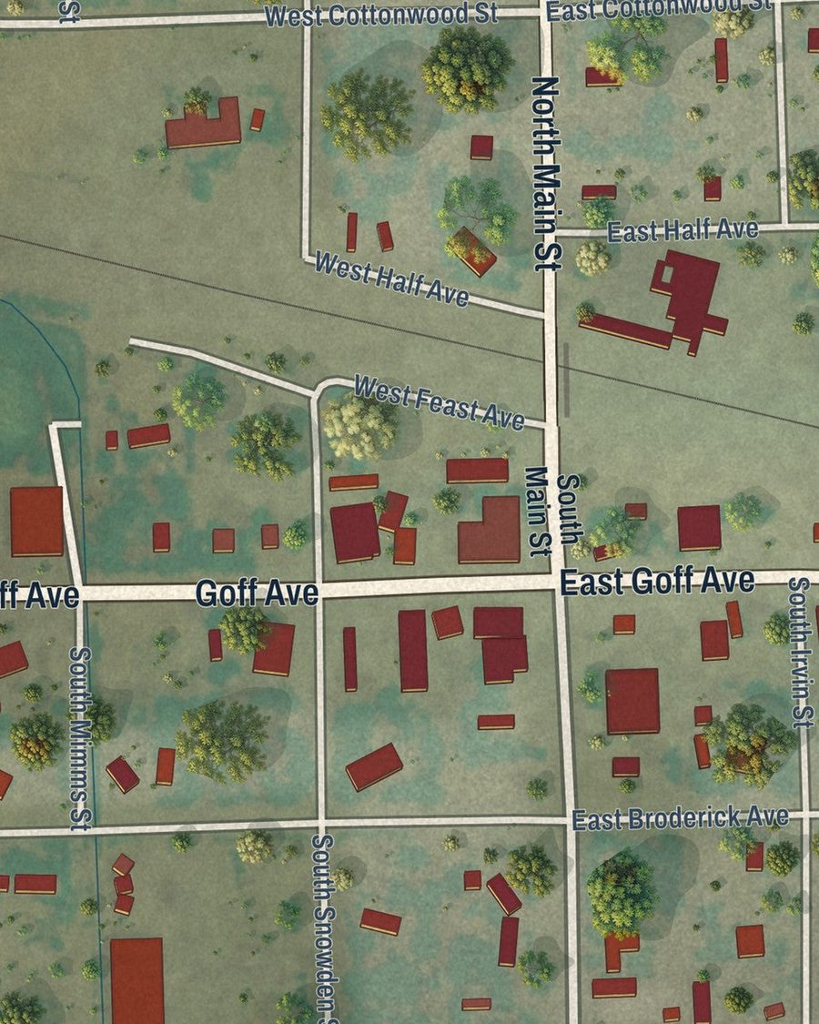 Close-up of Granada streets on the map