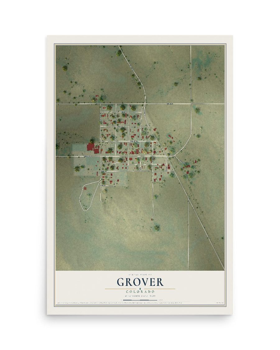 Grover, Colorado map print, 12 x 18 in, print only