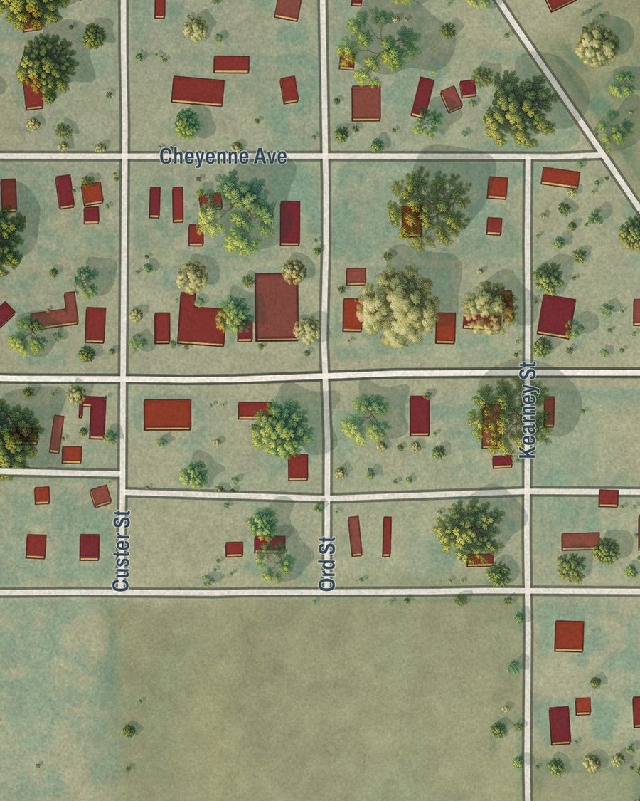 Close-up of Grover streets on the map