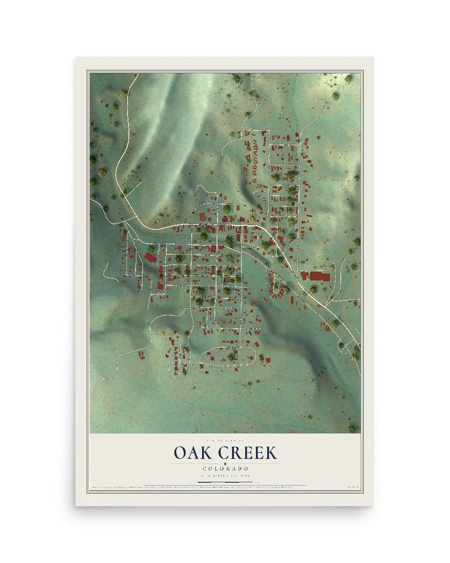 Oak Creek, Colorado map print, 12 x 18 in, print only