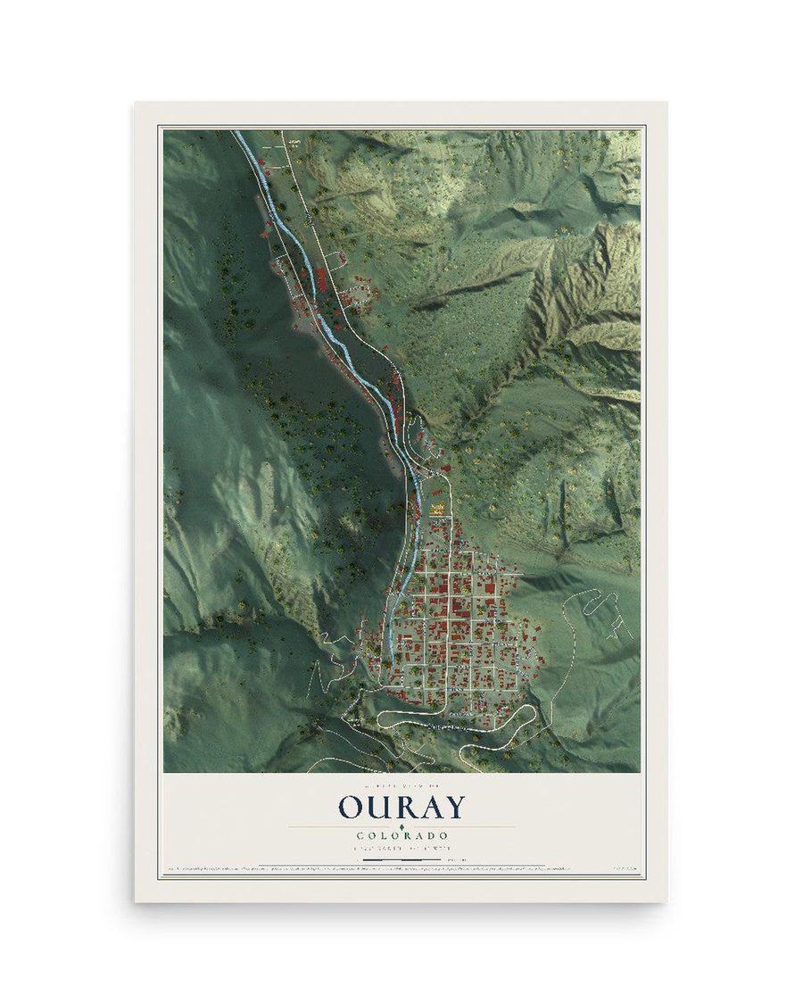 Ouray, Colorado map print, 12 x 18 in, print only