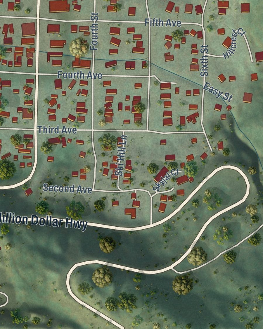 Close-up of Ouray streets on the map
