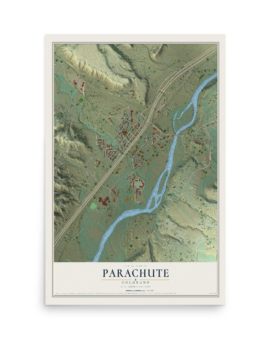 Parachute, Colorado map print, 12 x 18 in, print only