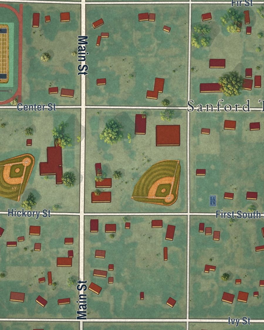 Close-up of Sanford streets on the map