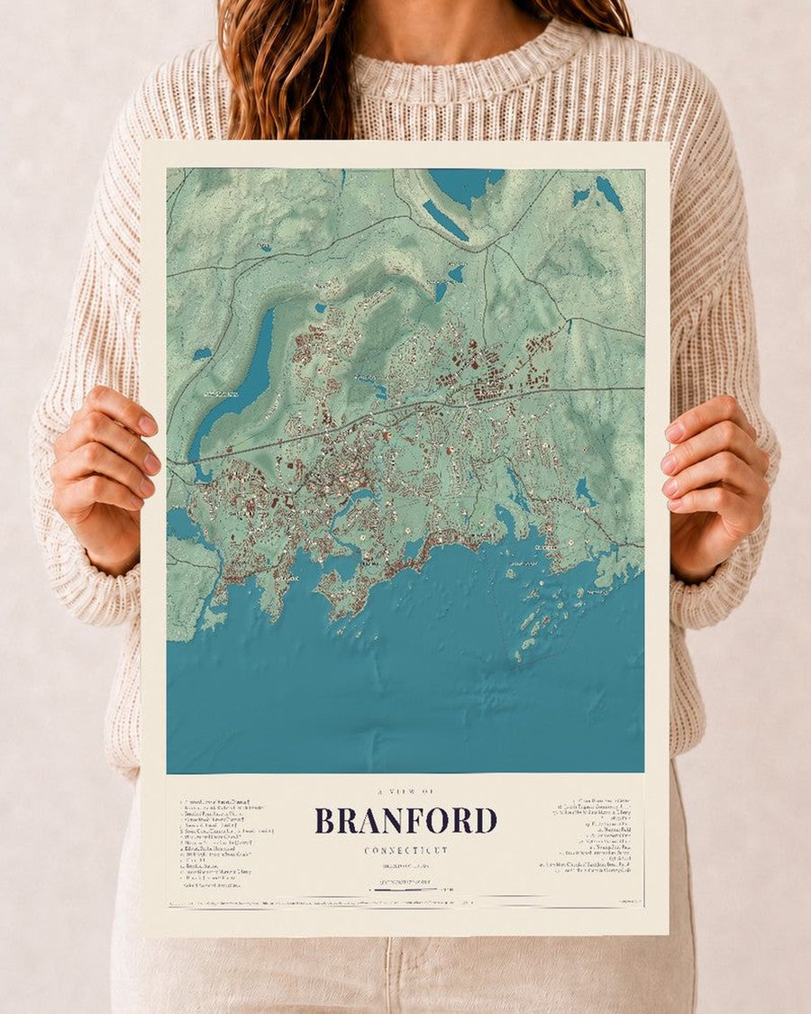 Branford, Connecticut map print, 12 x 18 in, print only