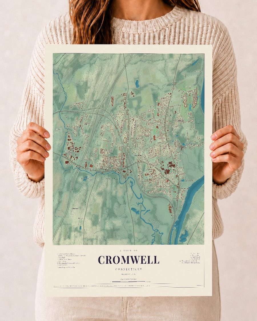 Cromwell, Connecticut map print, 12 x 18 in, print only