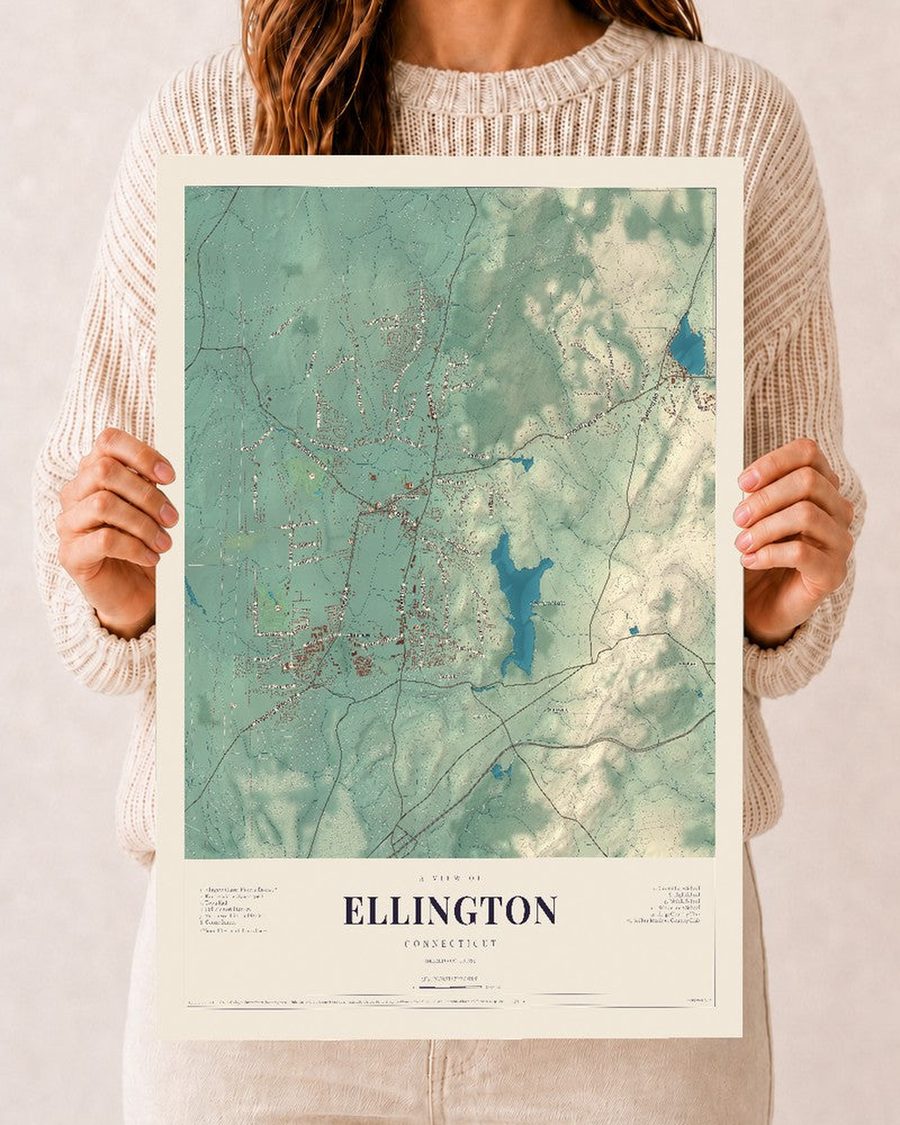 Ellington, Connecticut map print, 12 x 18 in, print only