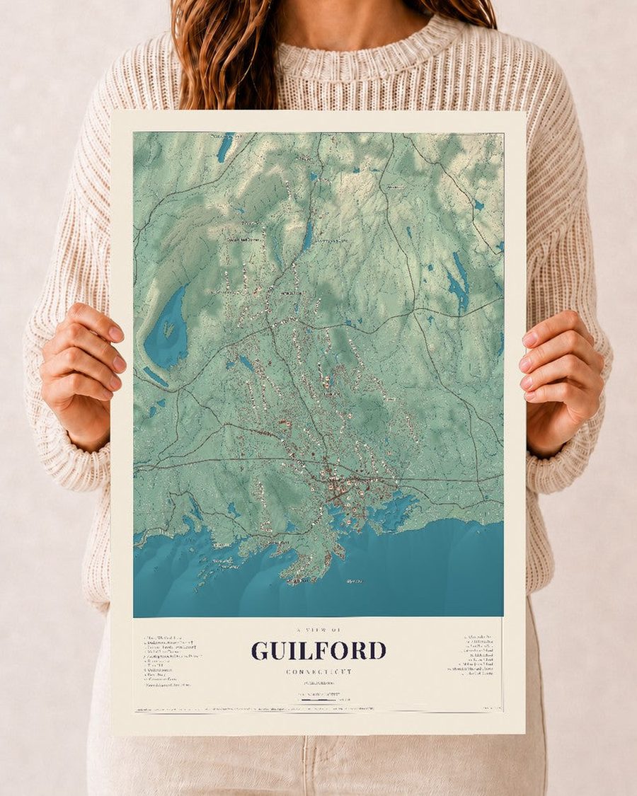 Guilford, Connecticut map print, 12 x 18 in, print only