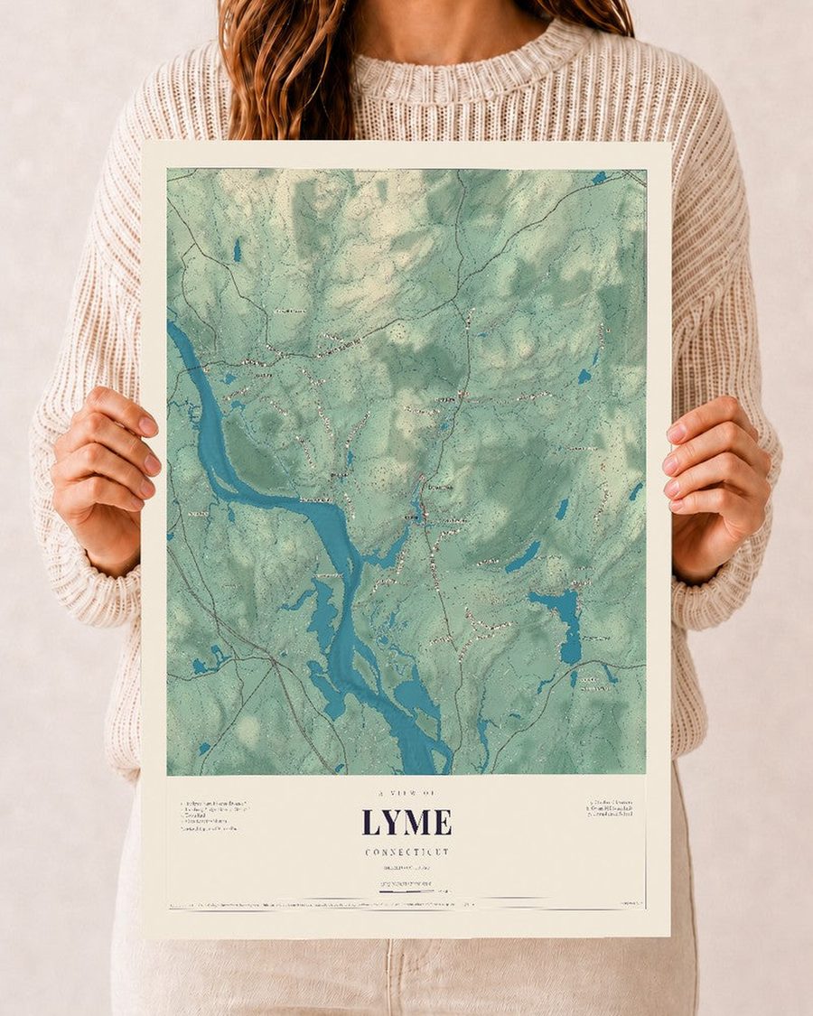 Lyme, Connecticut map print, 12 x 18 in, print only