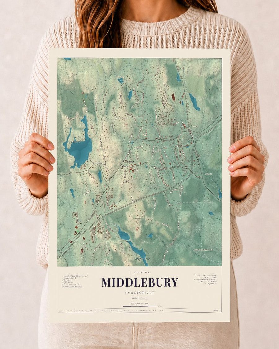 Middlebury, Connecticut map print, 12 x 18 in, print only