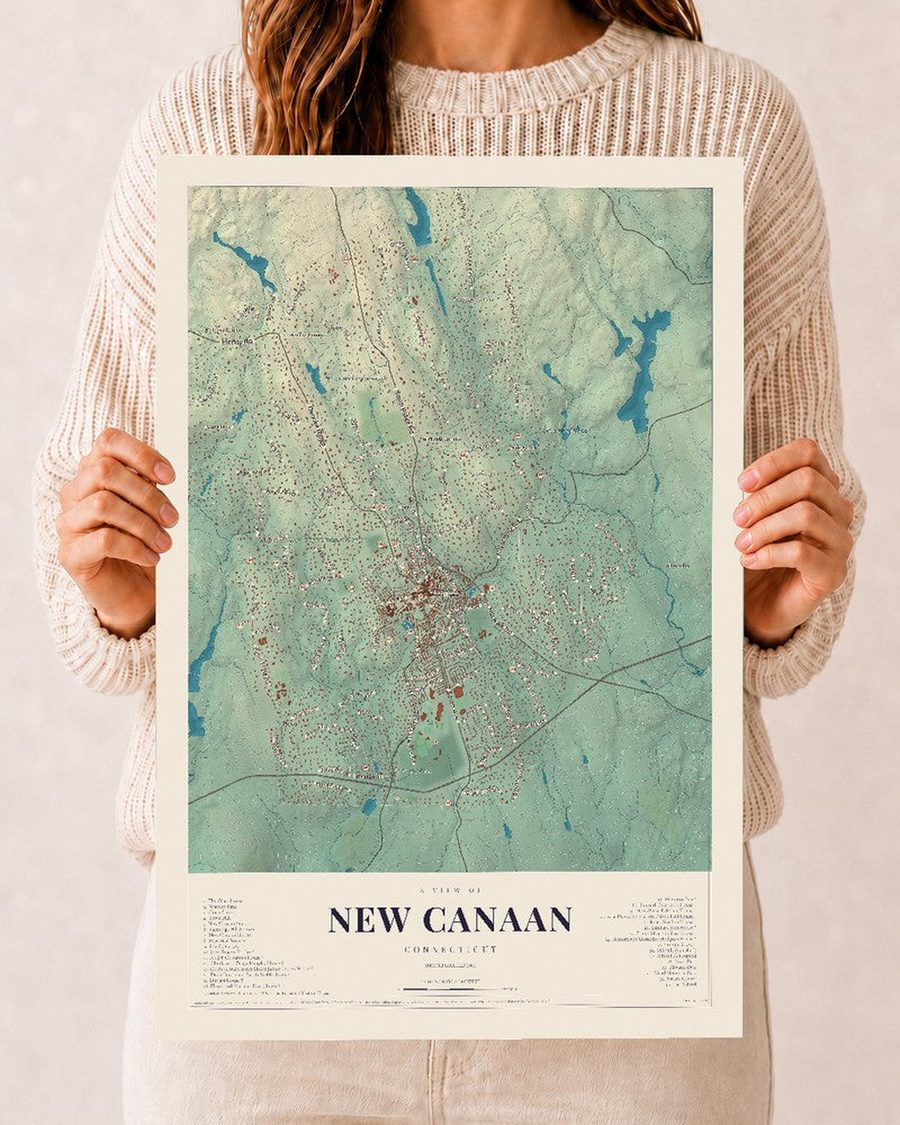 New Canaan, Connecticut map print, 12 x 18 in, print only