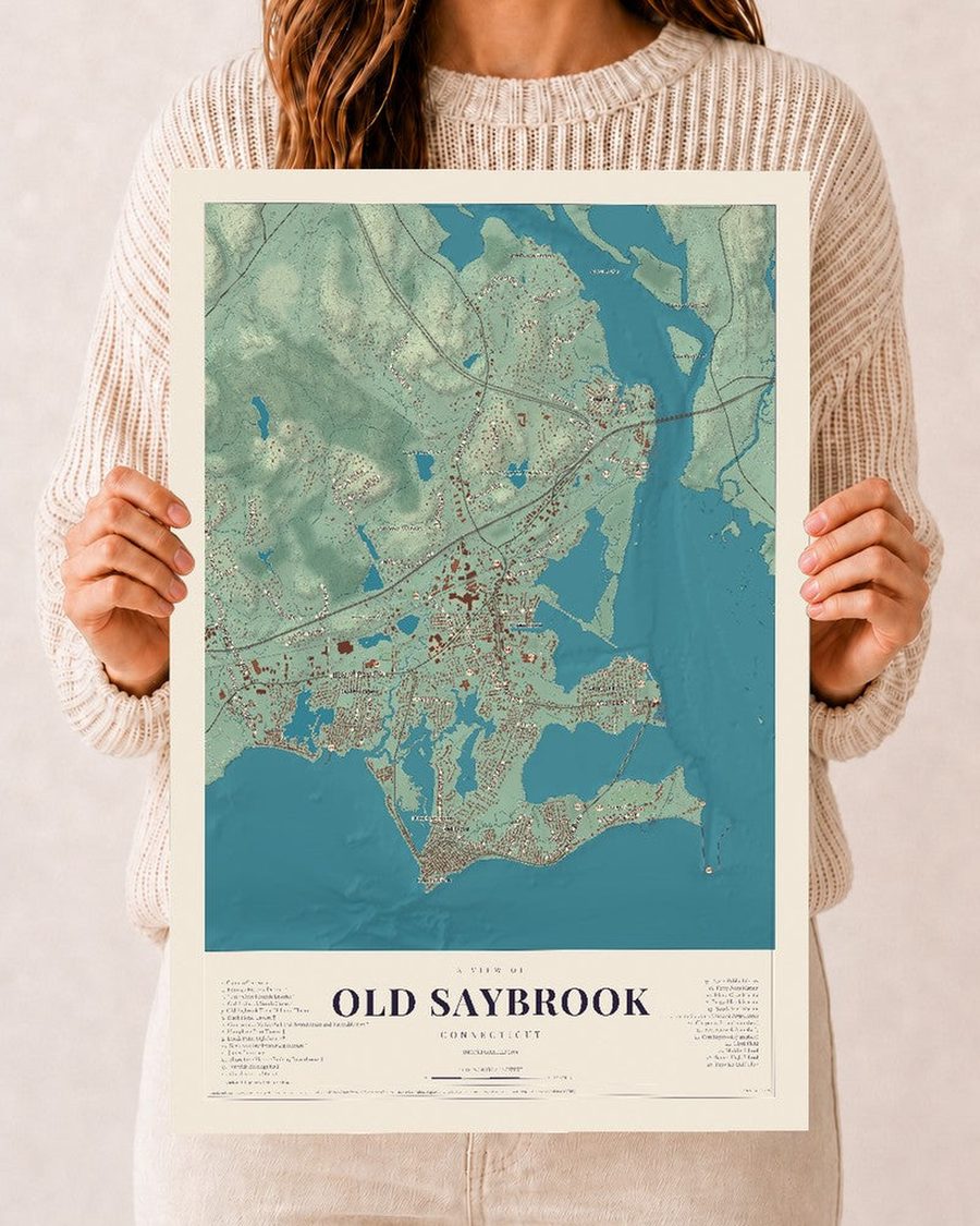 Old Saybrook, Connecticut map print, 12 x 18 in, print only