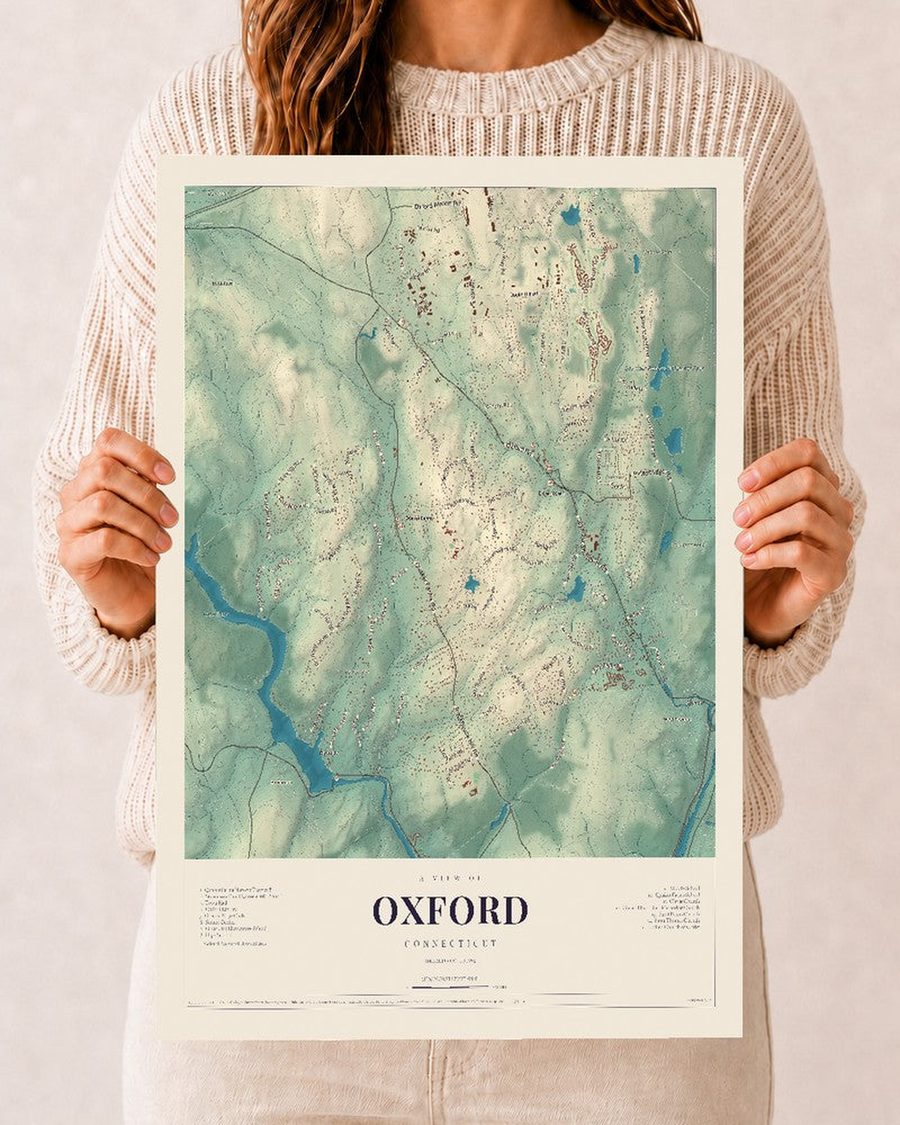 Oxford, Connecticut map print, 12 x 18 in, print only