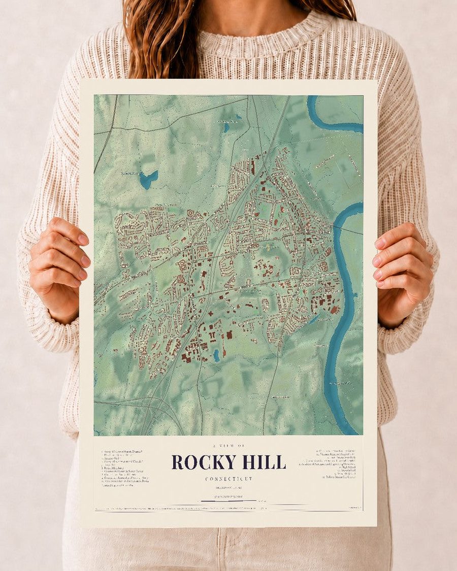 Rocky Hill, Connecticut map print, 12 x 18 in, print only