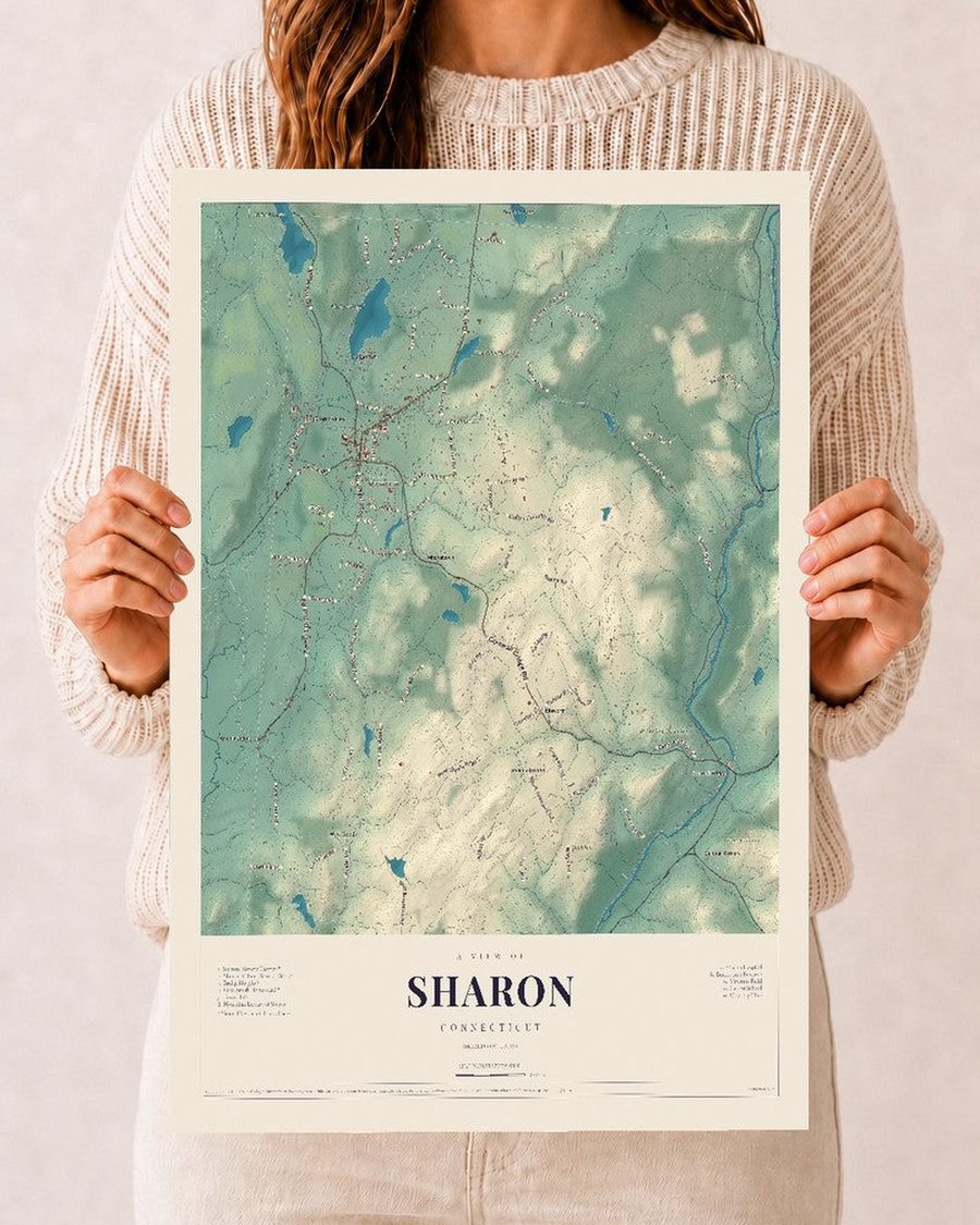 Sharon, Connecticut map print, 12 x 18 in, print only