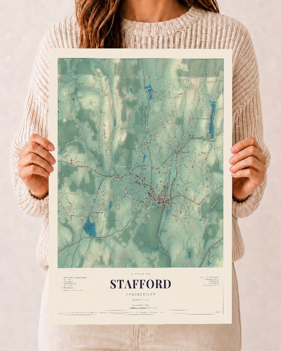 Stafford, Connecticut map print, 12 x 18 in, print only