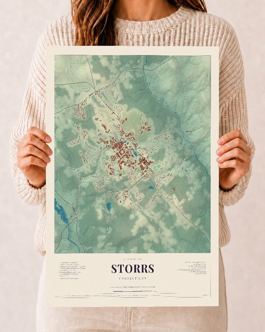 Storrs, Connecticut map print, 12 x 18 in, print only