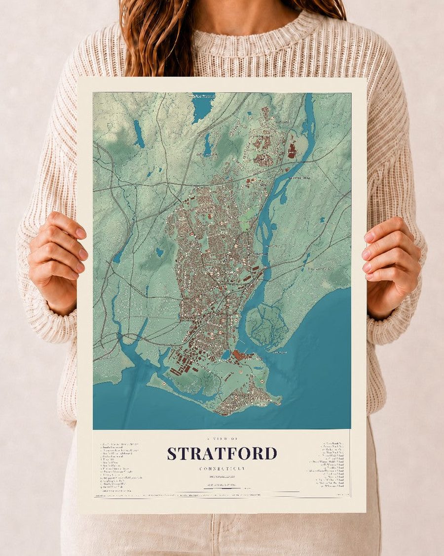 Stratford, Connecticut map print, 12 x 18 in, print only