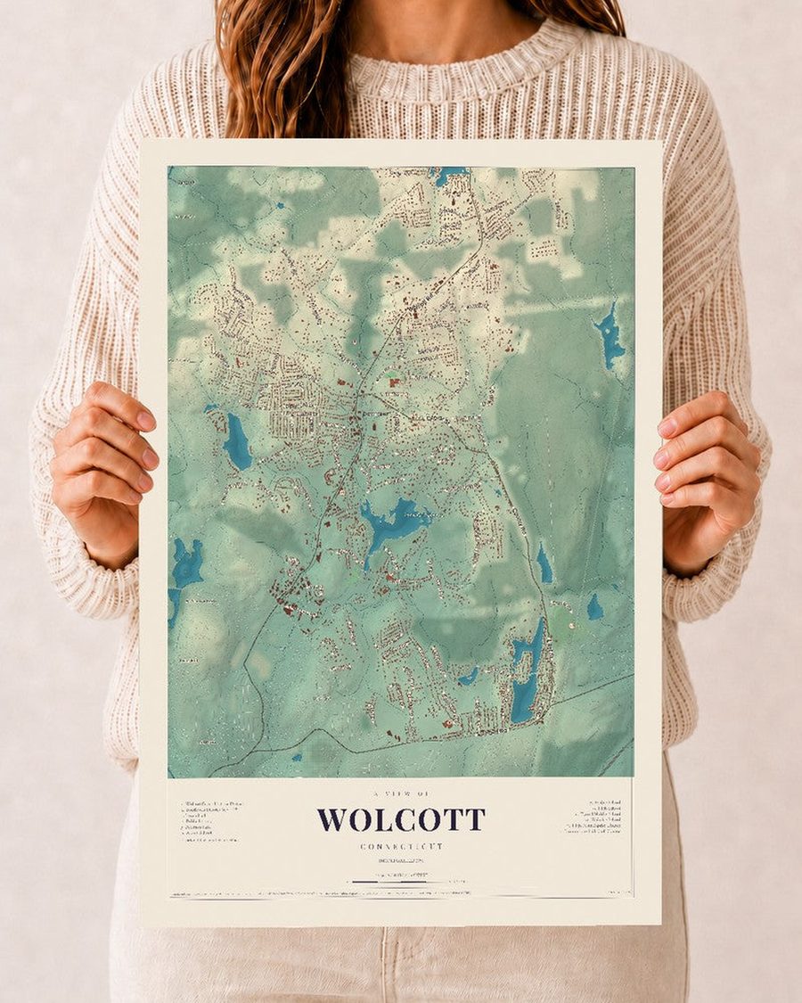 Wolcott, Connecticut map print, 12 x 18 in, print only