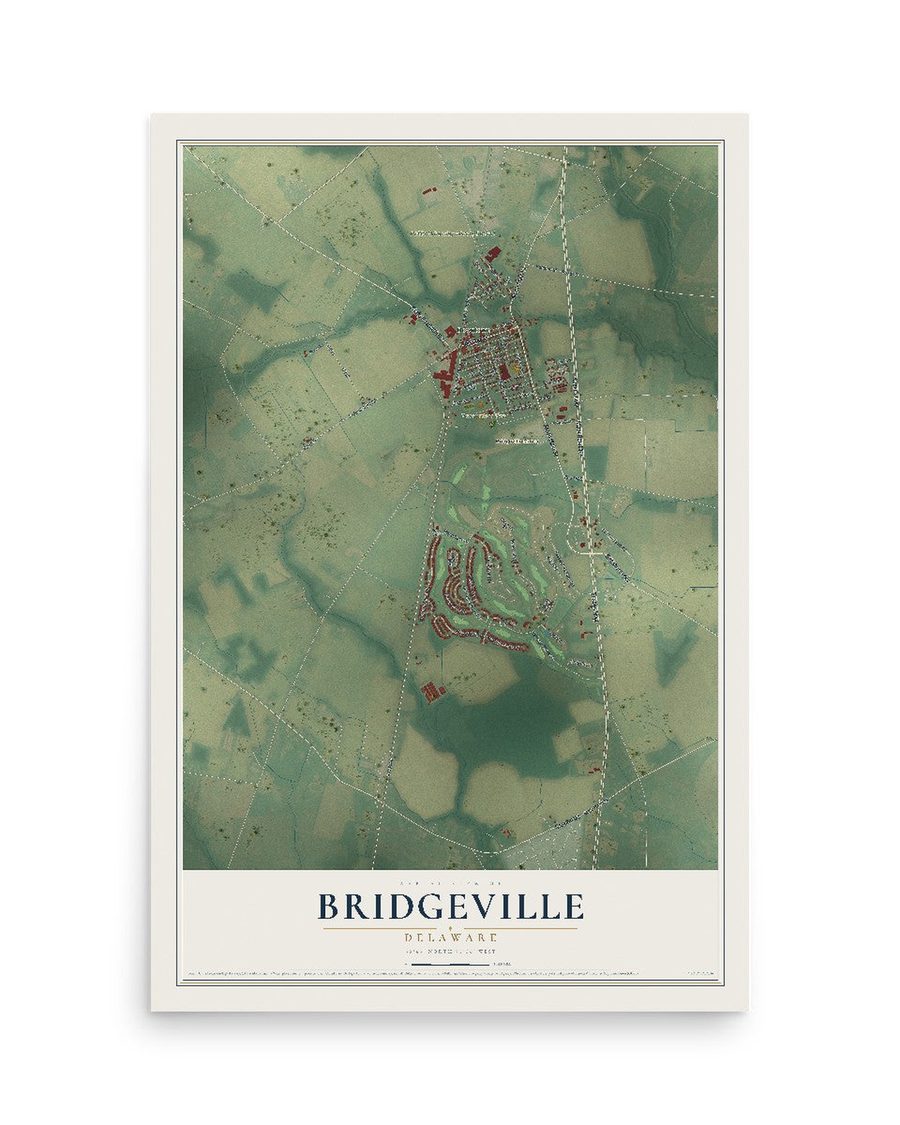 Bridgeville, Delaware map print, 12 x 18 in, print only