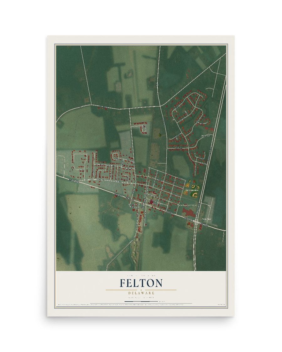 Felton, Delaware map print, 12 x 18 in, print only