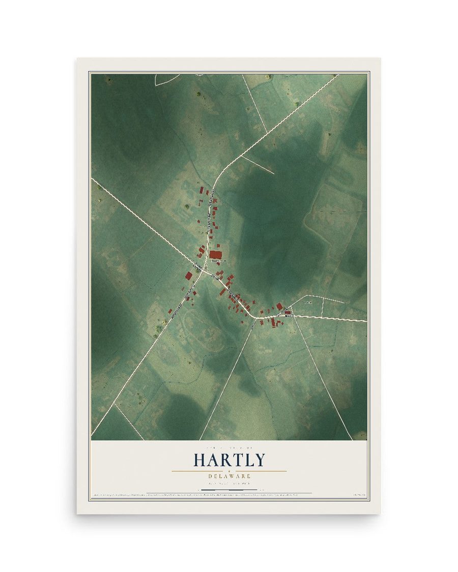 Hartly, Delaware map print, 12 x 18 in, print only